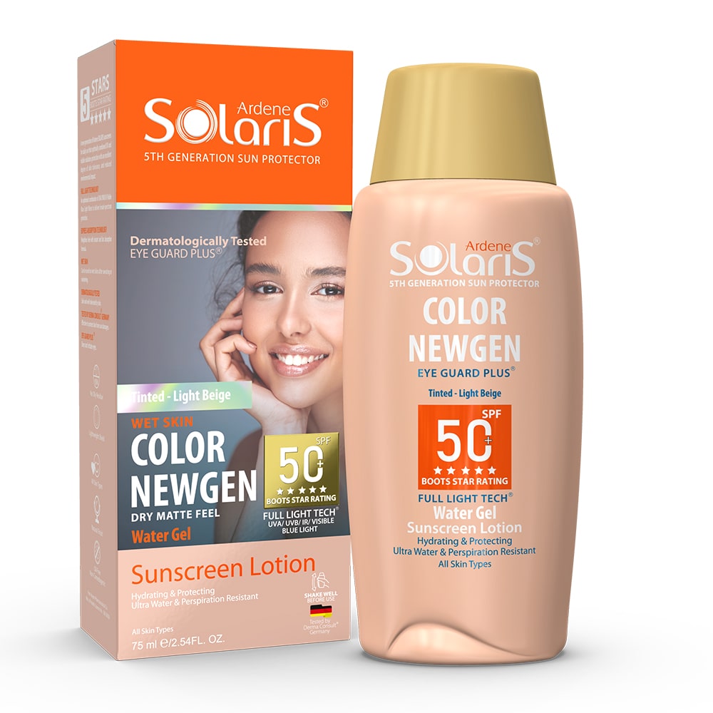 لوسیون آبی ضدآفتاب SPF50 فاقد چربی بژ روشن آردن سولاریس COLOR NEWGEN